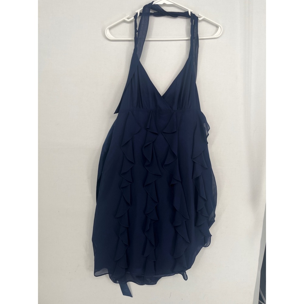 Eliza J Navy Blue Ruffle Halter Dress Tiered Cocktail Party Size 8